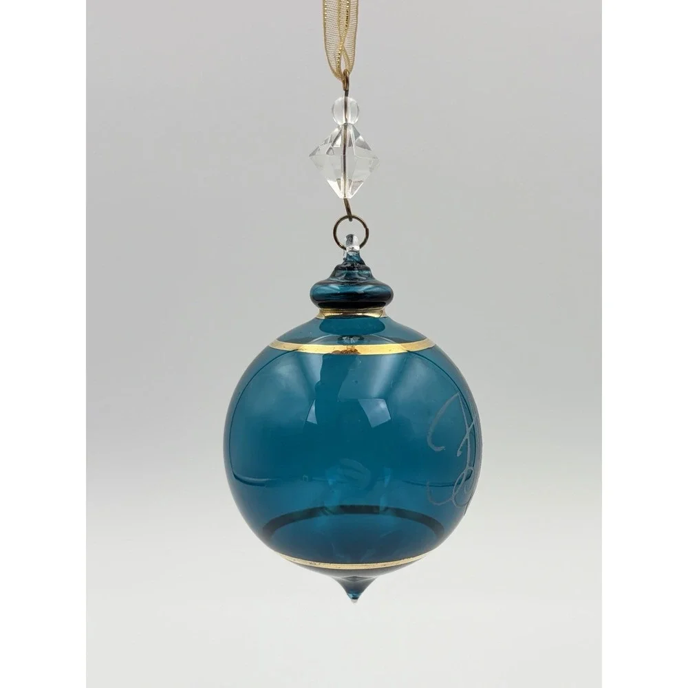 Hallmark Keepsake Ornament Perfect Harmony Etched Glass Blue Gold 2002 Vintage